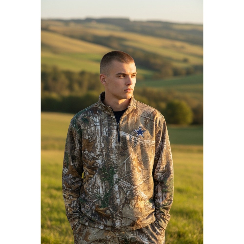 Dallas Cowboys Pullover Real Tree Camo Quarter Zip Long‎ Sleeve Shirt 2XL
